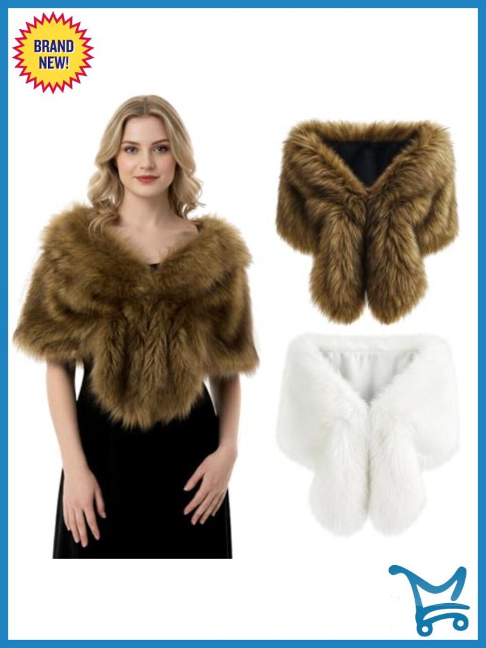 2 Pcs Faux Fur Shawl Wrap Winter Stole Scarf Cape Wedding Party Dress